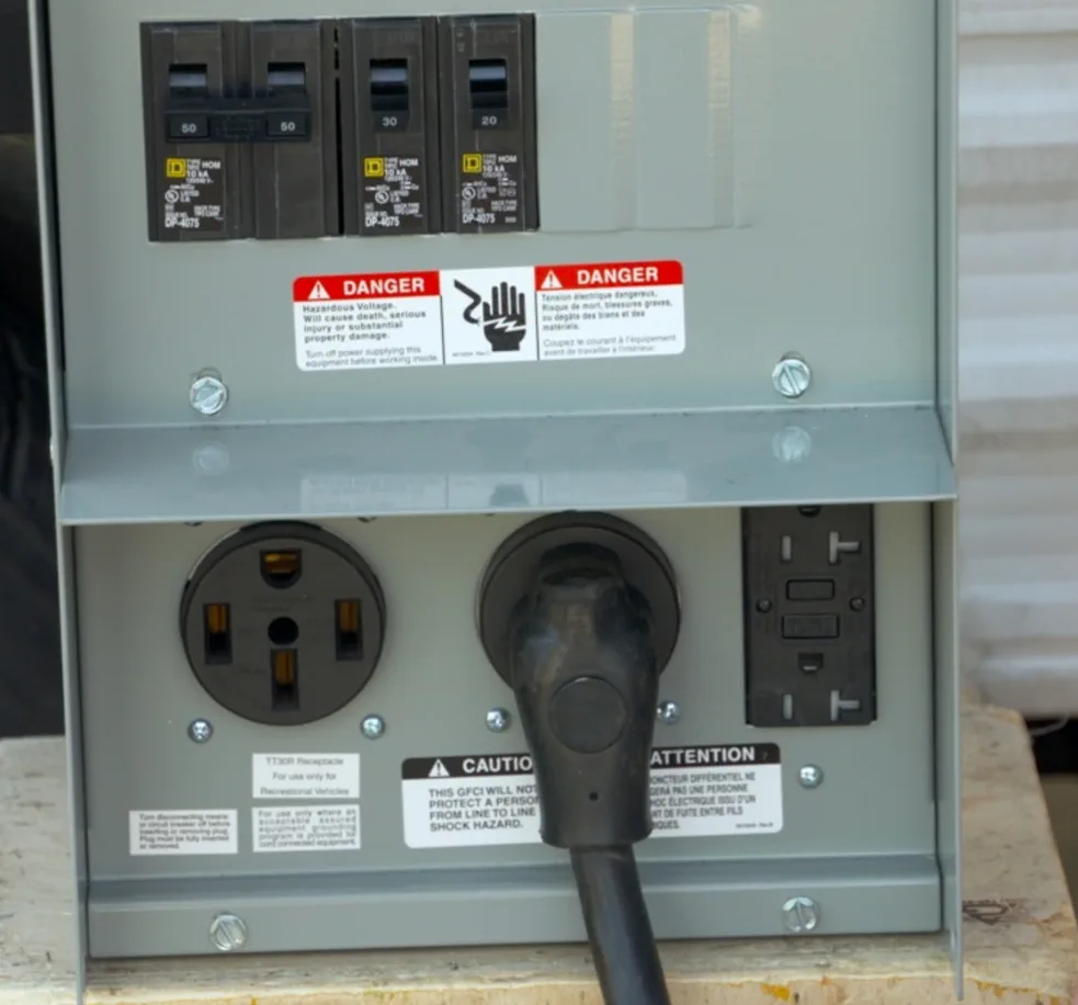 Fluke multimeter electrical load test on an RV breaker panel