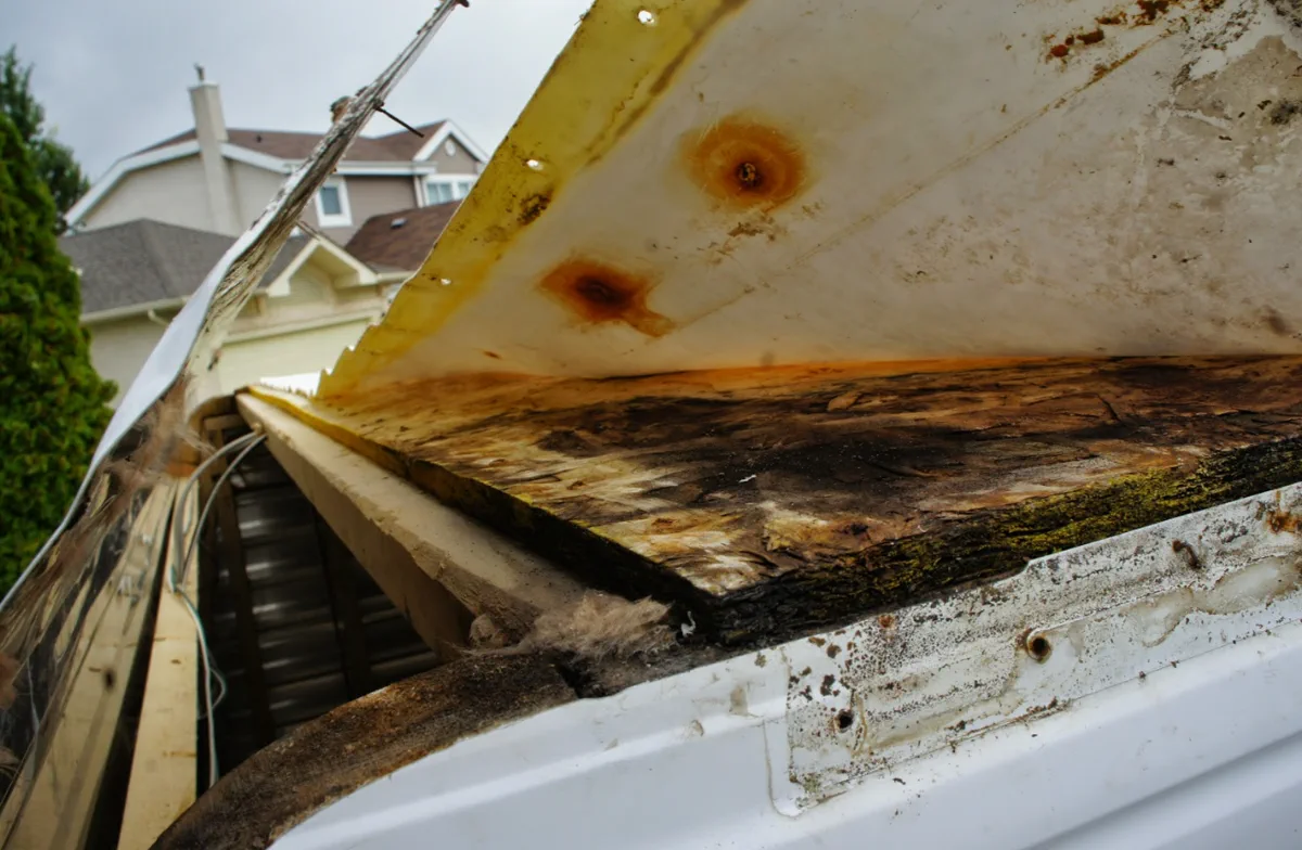 EPDM membrane patch over a tree-strike puncture on a fifth wheel