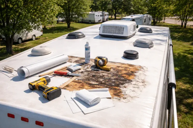 Post-storm roof patch on-site in West Palm Beach, FL