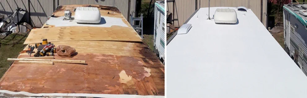 Loxahatchee River thunderstorm roof-seam ingress repair on a fifth-wheel near Jupiter Farms